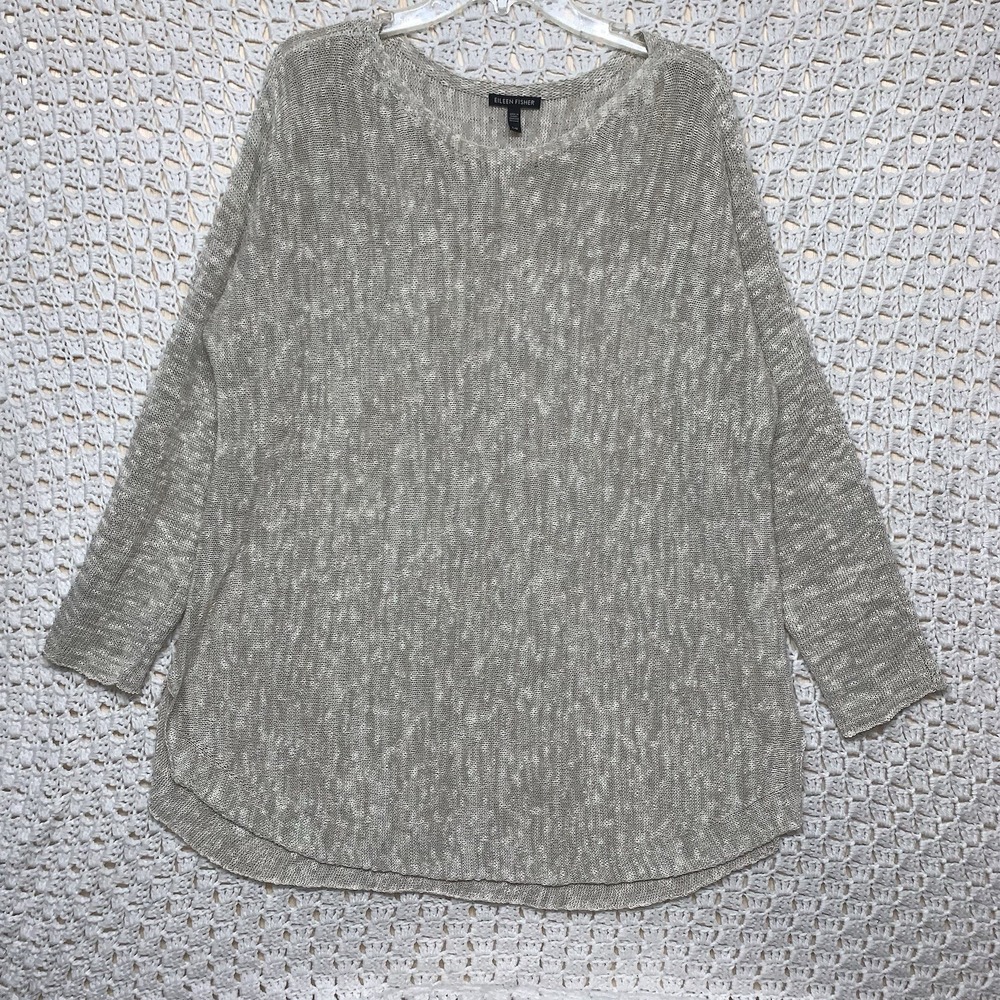 Eileen Fisher Heathered Beige Gray Cowl-Neck Pullover